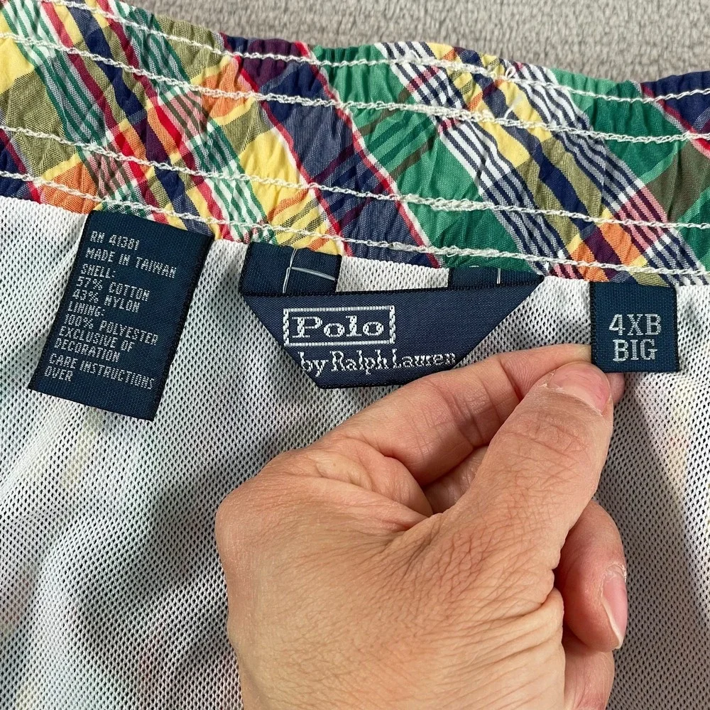 Vintage Polo Ralph‎ Lauren Swim Trunks Men 4XB 42W Multi Madras Plaid Mesh Lined